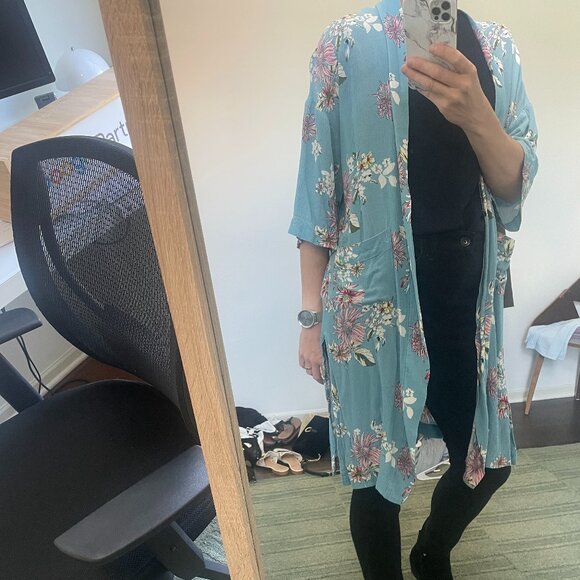 Blue Women's Cardigan Floral Print - Picture 1 of 3